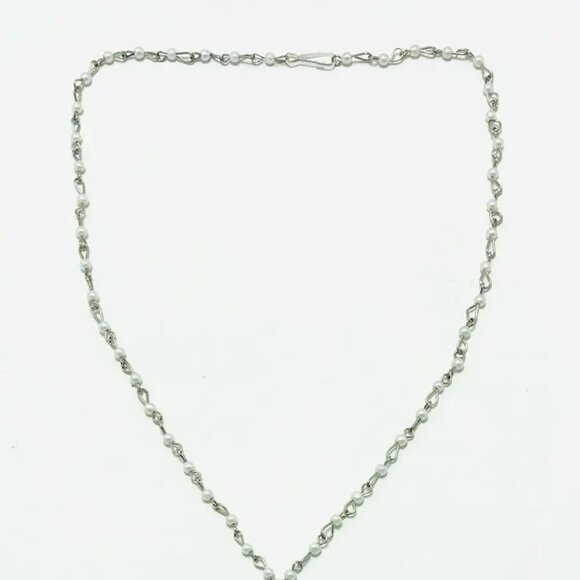 Beaded Chain Necklace With Blue Rhodonite Stone Heart Shape Pendant, Handmade - Picture 9 of 14